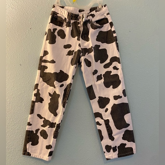 Textured cow print jeans, white and black with open pockets - Picture 1 of 3